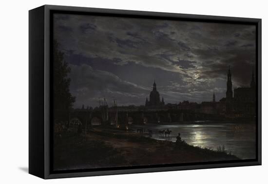 View of Dresden During Fullmoon, 1839-Johan Christian Clausen Dahl-Framed Premier Image Canvas