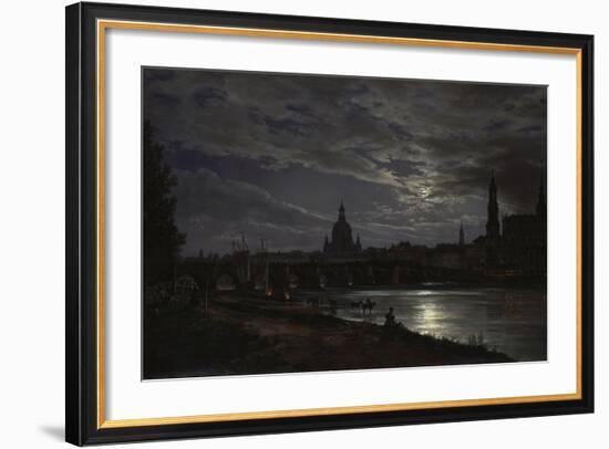 View of Dresden During Fullmoon, 1839-Johan Christian Clausen Dahl-Framed Giclee Print