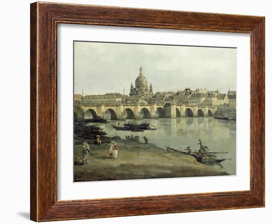 View of Dresden from the Right Bank of the River Elbe Downriver of the Augustusbruecke, 1748-Canaletto-Framed Giclee Print