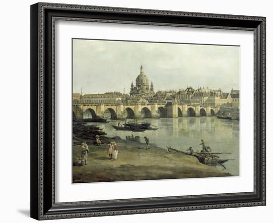 View of Dresden from the Right Bank of the River Elbe Downriver of the Augustusbruecke, 1748-Canaletto-Framed Giclee Print