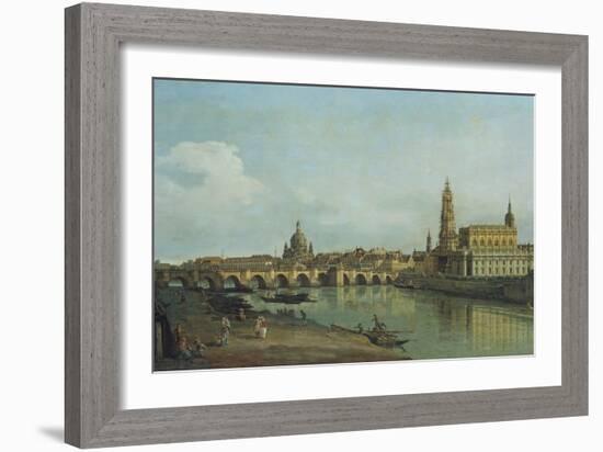 View of Dresden from the Right Bank of the River Elbe Upriver of the Augustusbruecke, 1747-Canaletto-Framed Giclee Print