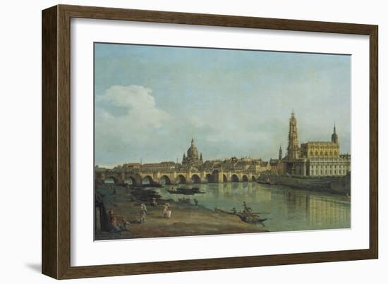 View of Dresden from the Right Bank of the River Elbe Upriver of the Augustusbruecke, 1747-Canaletto-Framed Giclee Print