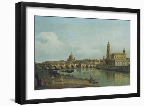 View of Dresden from the Right Bank of the River Elbe Upriver of the Augustusbruecke, 1747-Canaletto-Framed Giclee Print
