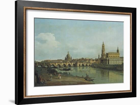 View of Dresden from the Right Bank of the River Elbe Upriver of the Augustusbruecke, 1747-Canaletto-Framed Giclee Print