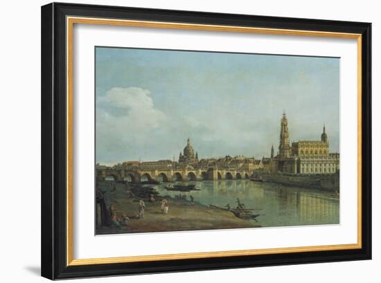 View of Dresden from the Right Bank of the River Elbe Upriver of the Augustusbruecke, 1747-Canaletto-Framed Giclee Print