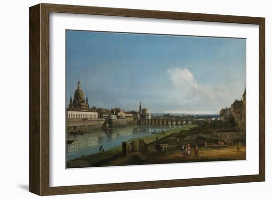 View of Dresden with the Frauenkirche at Left, 1747-Bernardo Bellotto-Framed Giclee Print