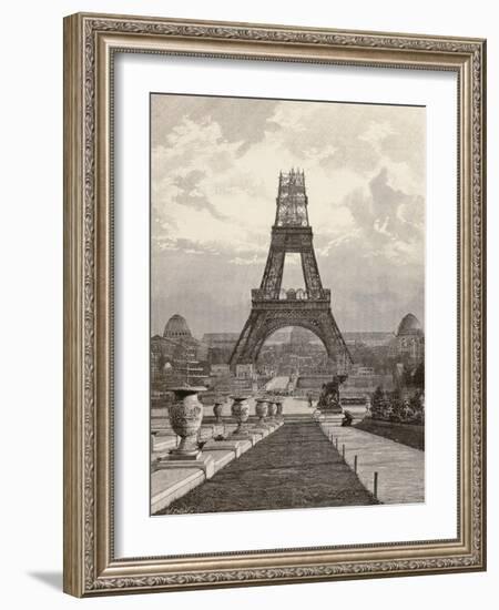 View of Eiffel Tower under Construction, Paris, 1889, France-null-Framed Giclee Print