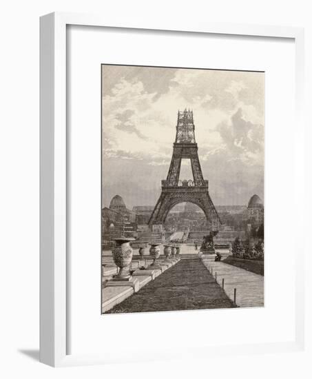 View of Eiffel Tower under Construction, Paris, 1889, France-null-Framed Giclee Print