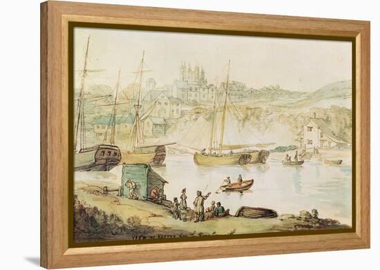 View of Exeter from the River Exmouth (Brown Ink & W/C Wash on Paper)-Thomas Rowlandson-Framed Premier Image Canvas