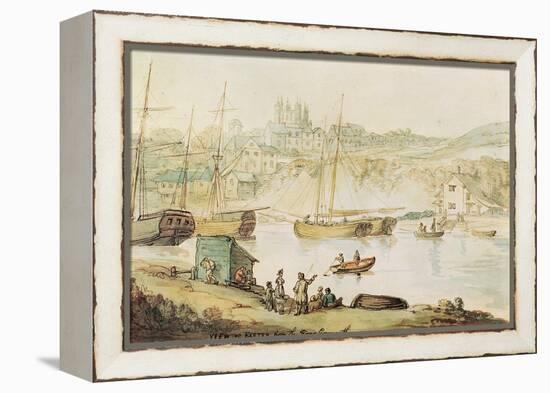 View of Exeter from the River Exmouth (Brown Ink & W/C Wash on Paper)-Thomas Rowlandson-Framed Premier Image Canvas