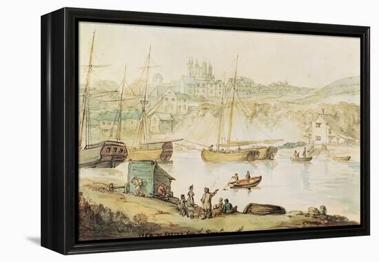 View of Exeter from the River Exmouth (Brown Ink & W/C Wash on Paper)-Thomas Rowlandson-Framed Premier Image Canvas