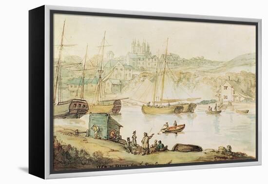 View of Exeter from the River Exmouth (Brown Ink & W/C Wash on Paper)-Thomas Rowlandson-Framed Premier Image Canvas