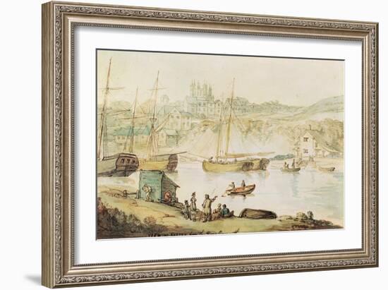 View of Exeter from the River Exmouth (Brown Ink & W/C Wash on Paper)-Thomas Rowlandson-Framed Giclee Print