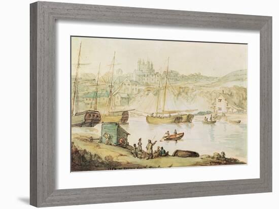 View of Exeter from the River Exmouth (Brown Ink & W/C Wash on Paper)-Thomas Rowlandson-Framed Giclee Print