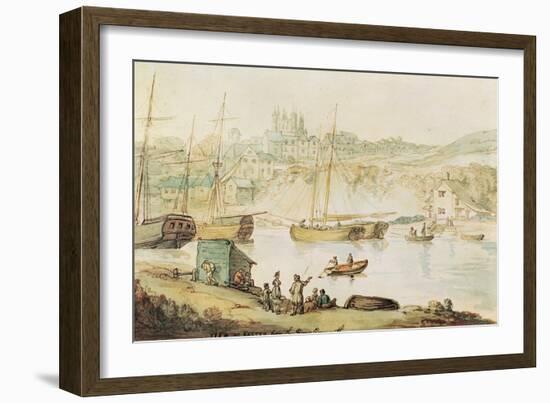 View of Exeter from the River Exmouth (Brown Ink & W/C Wash on Paper)-Thomas Rowlandson-Framed Giclee Print