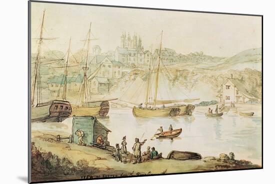 View of Exeter from the River Exmouth (Brown Ink & W/C Wash on Paper)-Thomas Rowlandson-Mounted Giclee Print