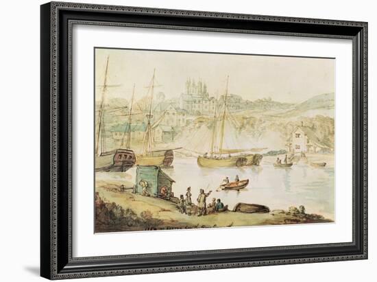 View of Exeter from the River Exmouth (Brown Ink & W/C Wash on Paper)-Thomas Rowlandson-Framed Giclee Print