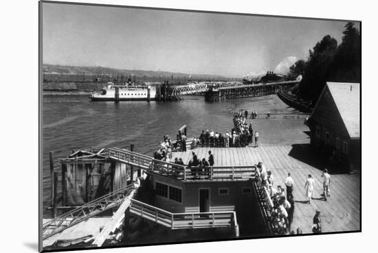 View of Ferry Landing, Mt. Rainier from Point Defiance - Tacoma, WA-Lantern Press-Mounted Art Print