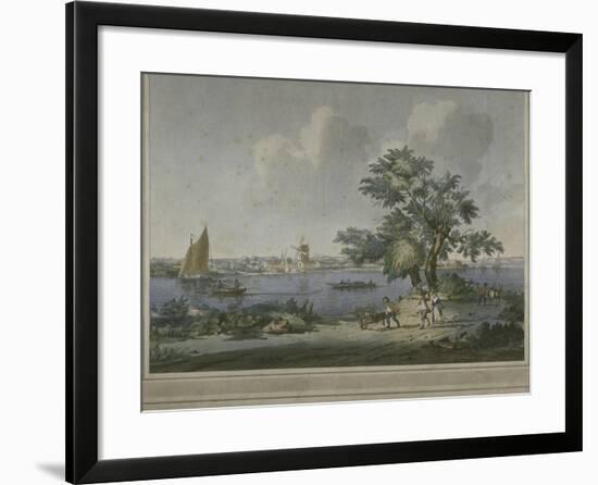 View of Figures Transporting Vegetables Along the Bank of the River Thames, 1787-John the Elder Cleveley-Framed Giclee Print