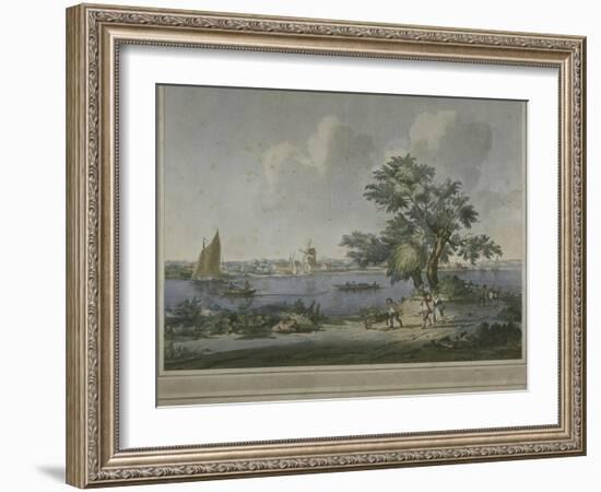 View of Figures Transporting Vegetables Along the Bank of the River Thames, 1787-John the Elder Cleveley-Framed Giclee Print