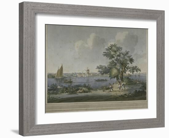 View of Figures Transporting Vegetables Along the Bank of the River Thames, 1787-John the Elder Cleveley-Framed Giclee Print