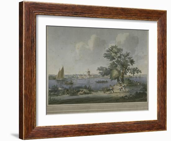 View of Figures Transporting Vegetables Along the Bank of the River Thames, 1787-John the Elder Cleveley-Framed Giclee Print