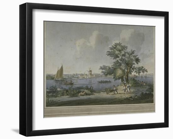 View of Figures Transporting Vegetables Along the Bank of the River Thames, 1787-John the Elder Cleveley-Framed Giclee Print