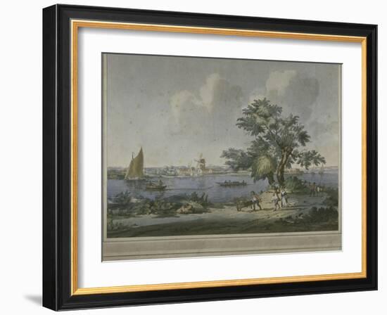 View of Figures Transporting Vegetables Along the Bank of the River Thames, 1787-John the Elder Cleveley-Framed Giclee Print