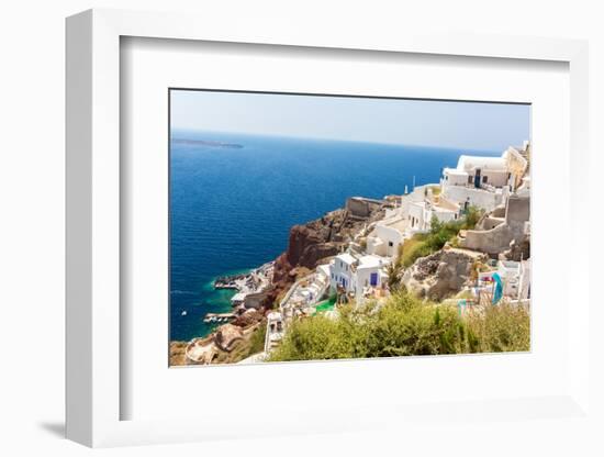 View of Fira Town - Santorini Island,Crete,Greece. White Concrete Staircases Leading down to Beauti-vitmark-Framed Photographic Print