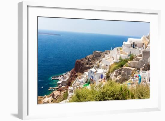 View of Fira Town - Santorini Island,Crete,Greece. White Concrete Staircases Leading down to Beauti-vitmark-Framed Photographic Print