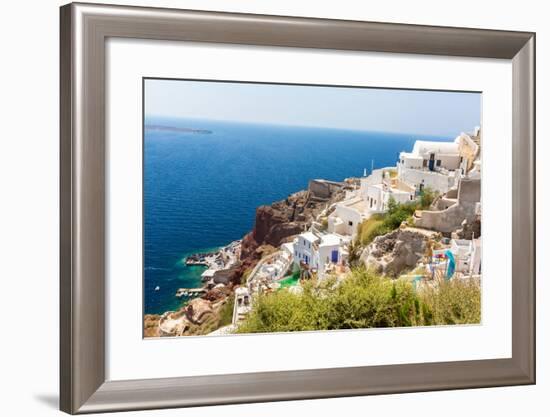 View of Fira Town - Santorini Island,Crete,Greece. White Concrete Staircases Leading down to Beauti-vitmark-Framed Photographic Print