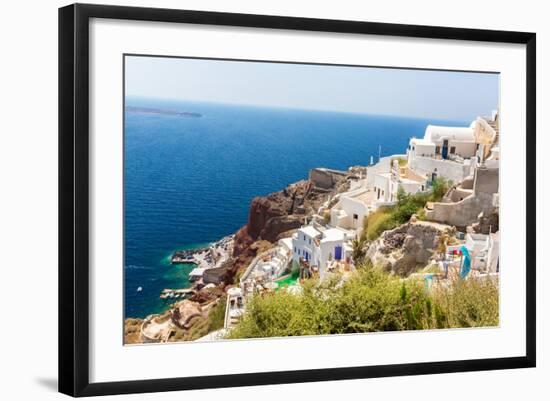 View of Fira Town - Santorini Island,Crete,Greece. White Concrete Staircases Leading down to Beauti-vitmark-Framed Photographic Print