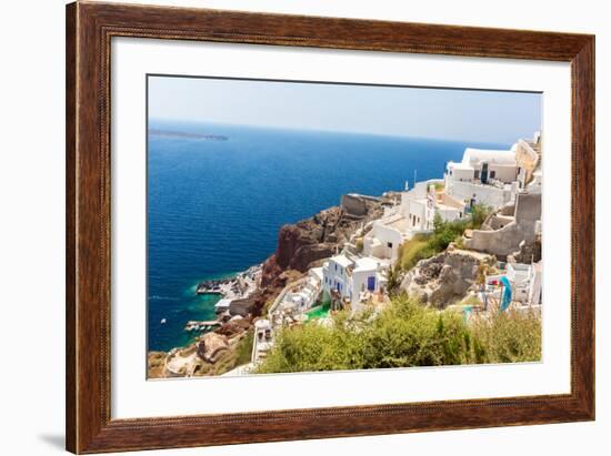 View of Fira Town - Santorini Island,Crete,Greece. White Concrete Staircases Leading down to Beauti-vitmark-Framed Photographic Print