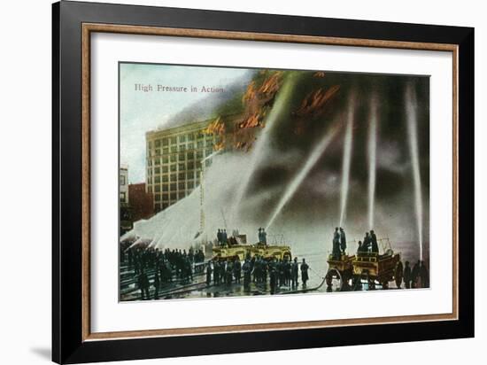 View of Firefighters Spraying an Enormous Blaze-Lantern Press-Framed Art Print