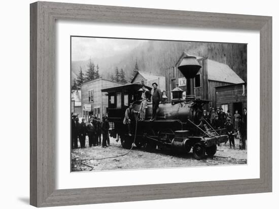 View of First Locomotive in Alaska - Skagway, AK-Lantern Press-Framed Art Print