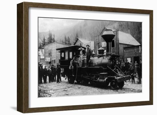 View of First Locomotive in Alaska - Skagway, AK-Lantern Press-Framed Art Print