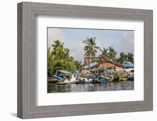 View of Fishing Boats on the Kumai River, Central Kalimantan Province, Borneo, Indonesia-Michael Nolan-Framed Photographic Print