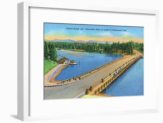 View of Fishing Bridge over Yellowstone River, Yellowstone National Park, Wyoming-Lantern Press-Framed Art Print