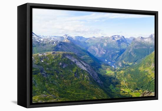 View of Geiranger and Geirangerfjord, from the Summit of Mount Dalsnibba, 1497M, Norway-Amanda Hall-Framed Premier Image Canvas