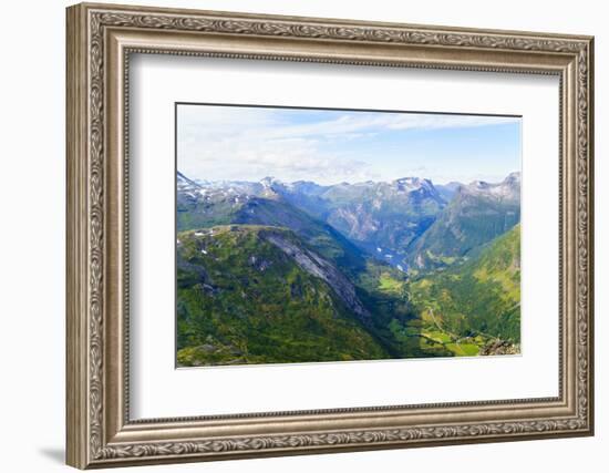 View of Geiranger and Geirangerfjord, from the Summit of Mount Dalsnibba, 1497M, Norway-Amanda Hall-Framed Photographic Print