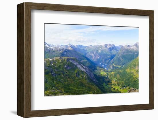 View of Geiranger and Geirangerfjord, from the Summit of Mount Dalsnibba, 1497M, Norway-Amanda Hall-Framed Photographic Print