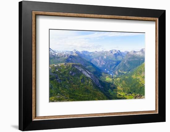 View of Geiranger and Geirangerfjord, from the Summit of Mount Dalsnibba, 1497M, Norway-Amanda Hall-Framed Photographic Print