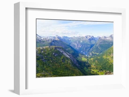 View of Geiranger and Geirangerfjord, from the Summit of Mount Dalsnibba, 1497M, Norway-Amanda Hall-Framed Photographic Print