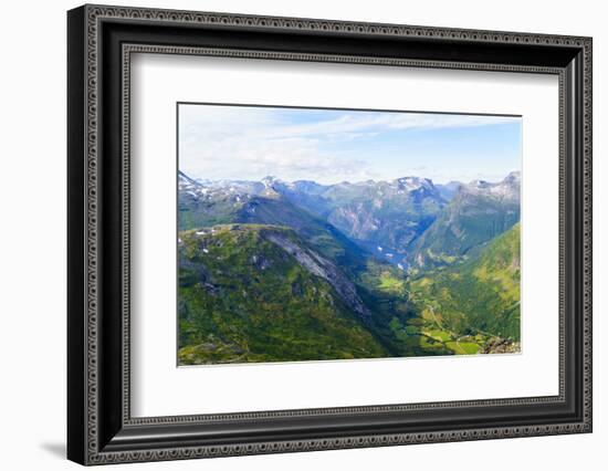 View of Geiranger and Geirangerfjord, from the Summit of Mount Dalsnibba, 1497M, Norway-Amanda Hall-Framed Photographic Print