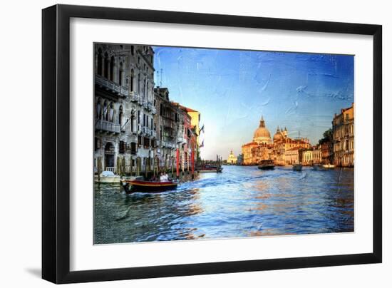 View of Grand Canal on Sunset - Venetian Pictures in Painting Style-Maugli-l-Framed Art Print