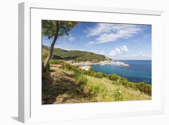 View of harbor and turquoise sea, Marciana Marina, Elba Island, Livorno Province, Tuscany, Italy, E-Roberto Moiola-Framed Photographic Print