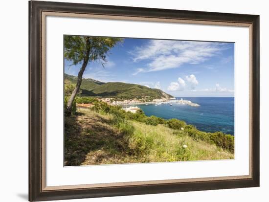 View of harbor and turquoise sea, Marciana Marina, Elba Island, Livorno Province, Tuscany, Italy, E-Roberto Moiola-Framed Photographic Print