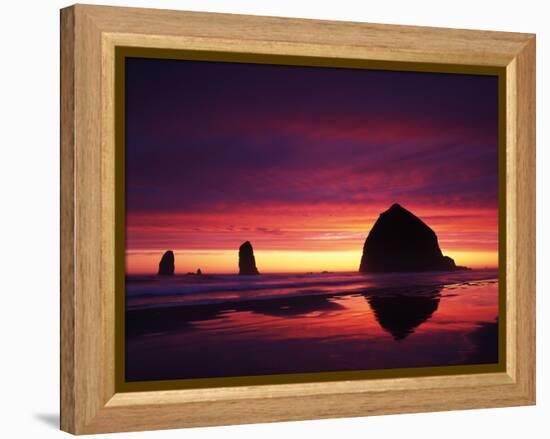 View of Haystack Rock on Cannon Beach at Sunset, Oregon, USA-Stuart Westmorland-Framed Premier Image Canvas