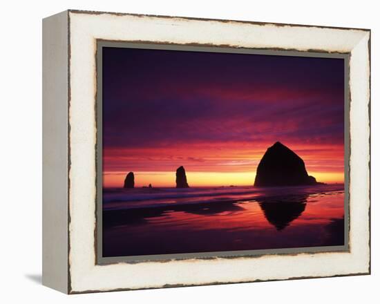 View of Haystack Rock on Cannon Beach at Sunset, Oregon, USA-Stuart Westmorland-Framed Premier Image Canvas