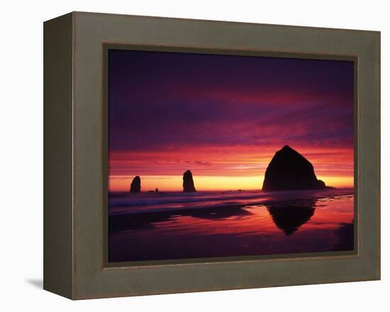 View of Haystack Rock on Cannon Beach at Sunset, Oregon, USA-Stuart Westmorland-Framed Premier Image Canvas